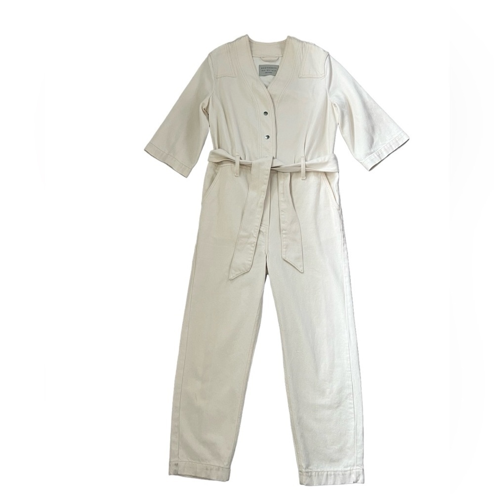 ALLSAINTS Mira Utility Denim Jumpsuit Natural White Size 4 - Picture 9 of 14